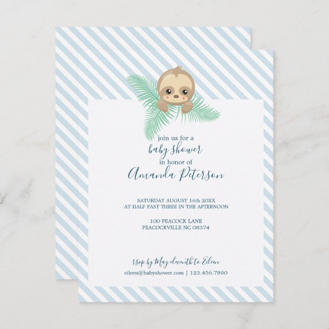 Happy Baby Sloth Baby Shower Invitation (Front/Back)