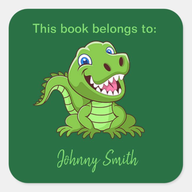 Happy Baby T-Rex Dinosaur Design Bookplate Sticker
