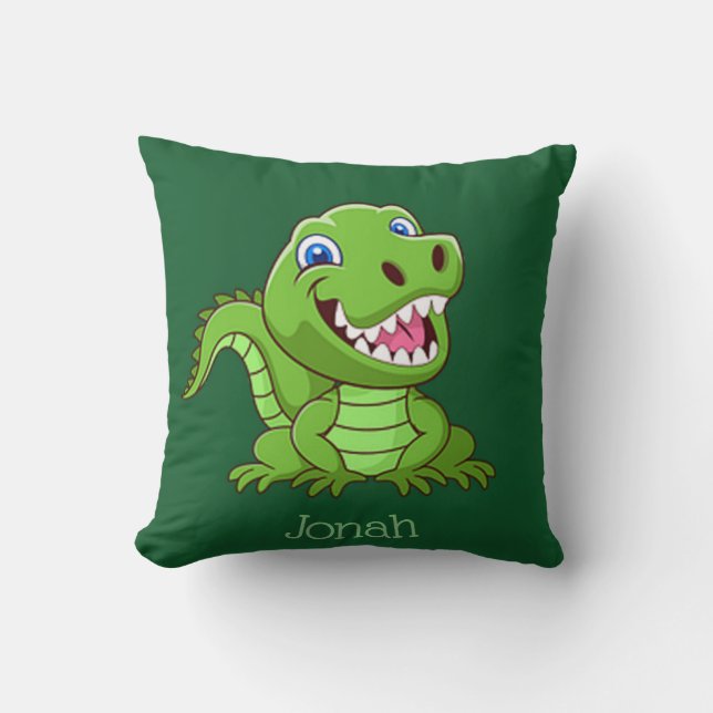 Happy Baby T-Rex Dinosaur Throw Pillow (Front)