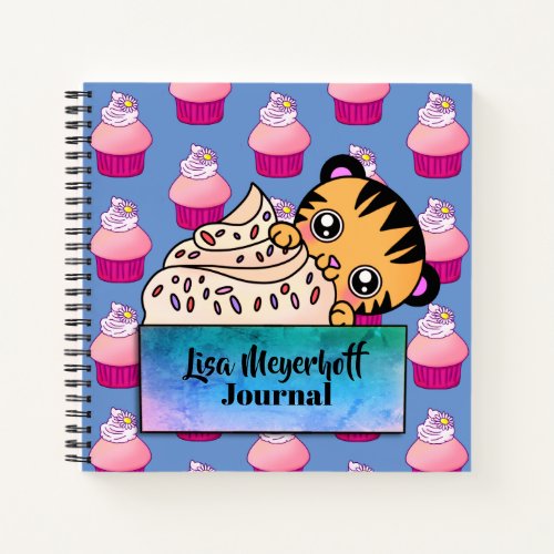 Happy Baby Tiger Biting Rainbow Sprinkle Cupcake Notebook