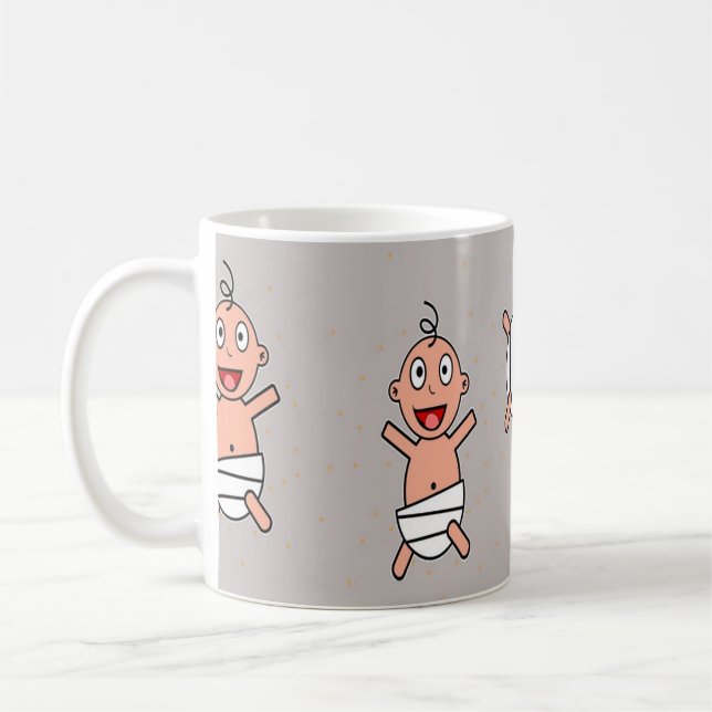 Happy baby with diaper on gray coffee mug (Left)