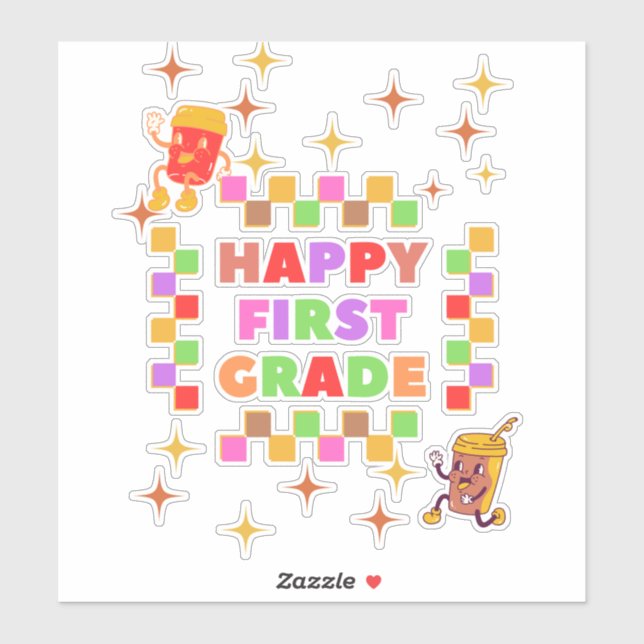 Happy back to school, first grade vibes sticker (Sheet)
