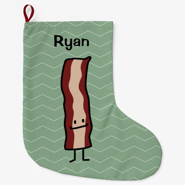 Happy Bacon Smirk Classic Design Large Christmas Stocking (Front)