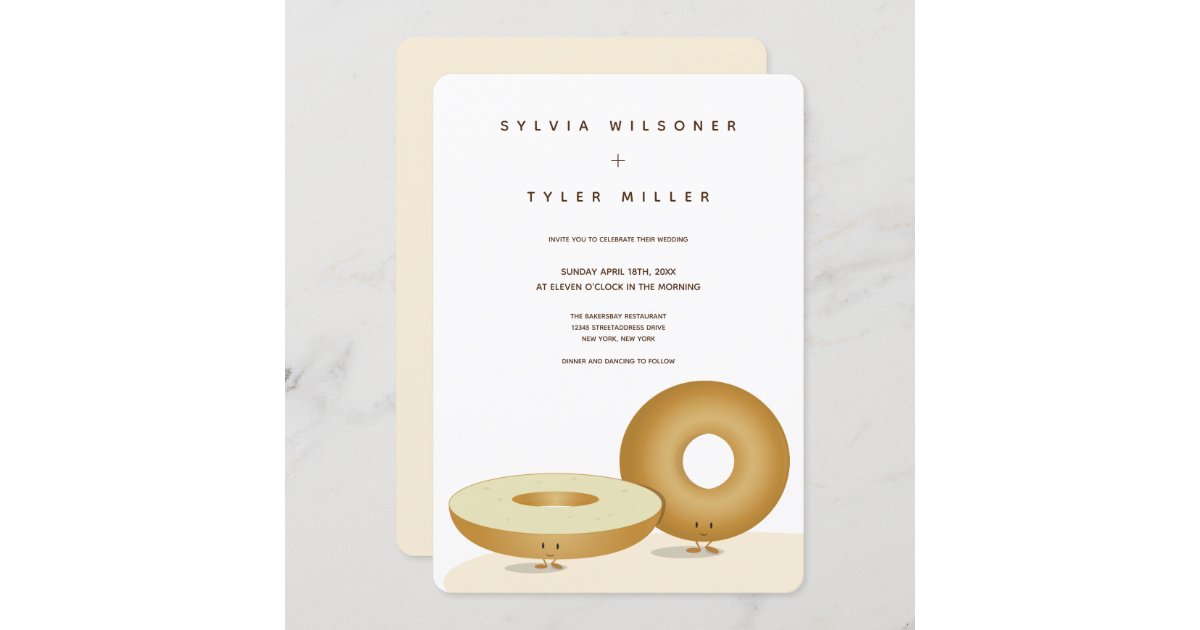 Happy Bagel Wedding White Brown Cream Vertical Invitation Zazzle