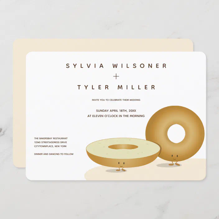 Happy Bagels Wedding White Cream Brown Invitation Zazzle Com