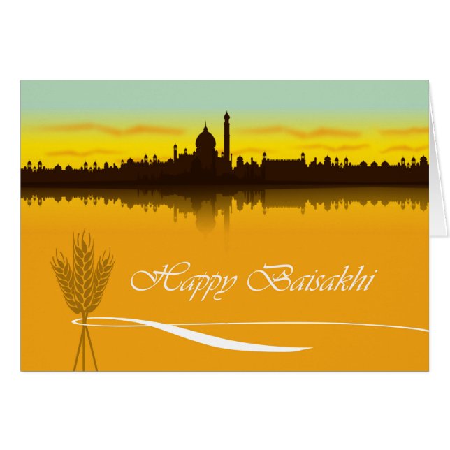 Happy Baisakhi, Cityscape Silhouette in India (Front Horizontal)
