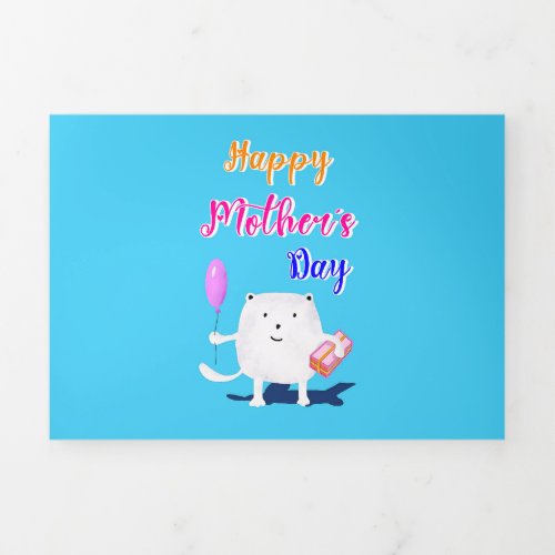 Happy Balloon Calico Cat Best Gifts On Mothers Day Tri_Fold Holiday Card