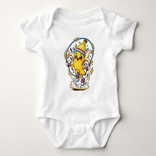 Happy Banana Jumping Rope Cartoon Fitness Mascot Baby Bodysuit