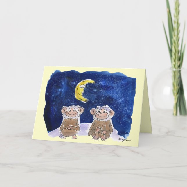 Happy Bananaversary Cartoon Monkeys Card (Front)