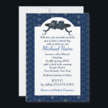 Happy Bar Mitzvah 20XX Blue Decorative Invitation<br><div class="desc">Happy Bar Mitzvah 20XX Greeting card,  Invitation with template. Tefillin. Navy Blue color. Modern Design. Religious Events Bar Mitzvahs. Invitations & Stationery > Invitations & Announcements</div>