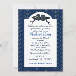 Happy Bar Mitzvah 20XX Blue Decorative Invitation