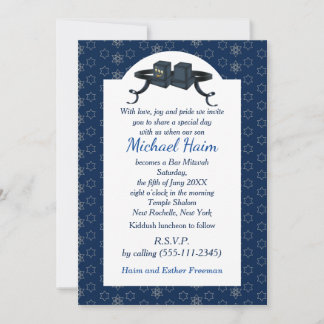 Happy Bar Mitzvah 20XX Blue Decorative Invitation