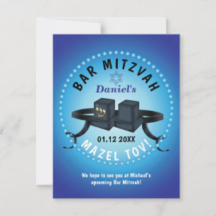 Happy Bar Mitzvah 20XX Blue Decorative RSVP Card