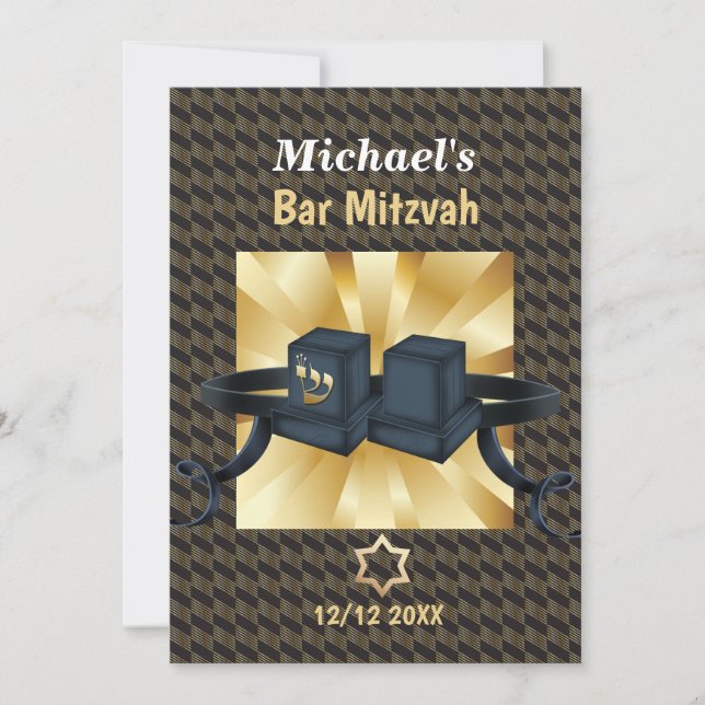 Happy Bar Mitzvah 20XX Gold Decorative Invitation (Front)