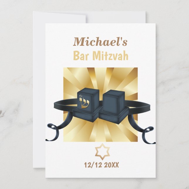 Happy Bar Mitzvah 20XX Gold Decorative Invitation (Front)