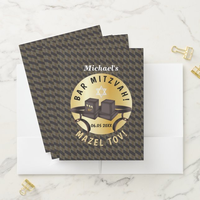 Happy Bar Mitzvah 20XX Gold Thank You Pocket Folder (In Situ)