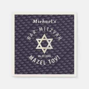 Happy Bar Mitzvah 20XX navy blue stylish pattern Napkins