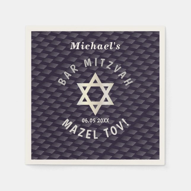 Happy Bar Mitzvah 20XX navy blue stylish pattern Napkins (Front)