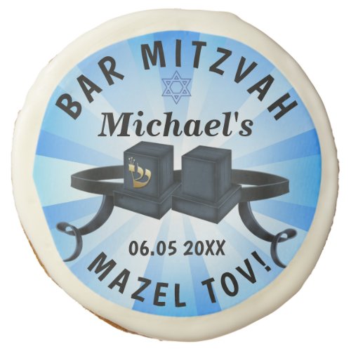 Happy Bar Mitzvah 20XX Party Blue Personalize Sugar Cookie