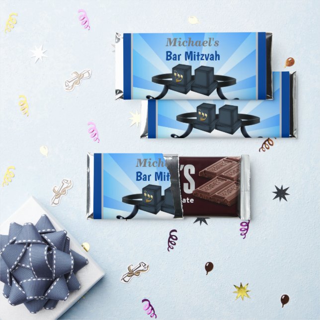 Happy Bar Mitzvah 20XX Tefillin Blue Chocolate (Front)
