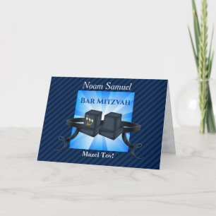 Happy Bar Mitzvah 20XX Tefillin Blue Invitation