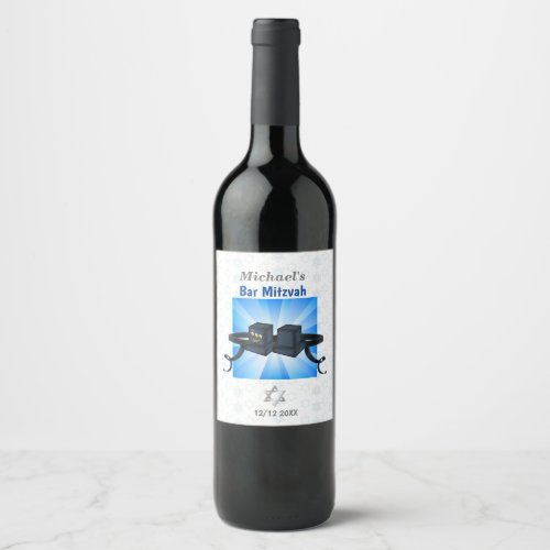 Happy Bar Mitzvah 20XX Tefillin Blue  Wine Label