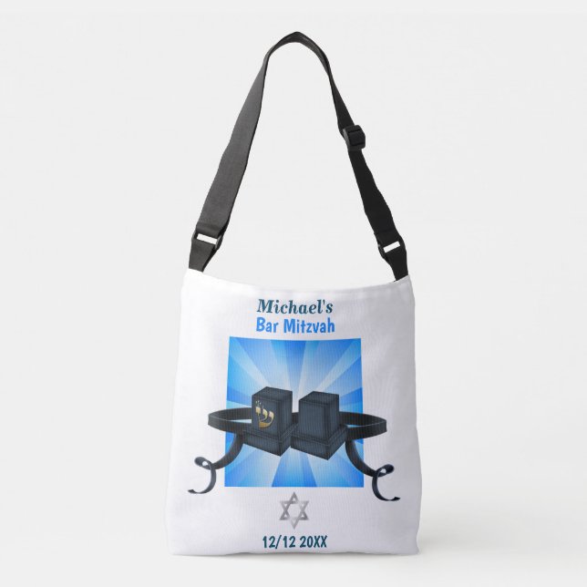 Happy Bar Mitzvah 20XX Tefillin Mazel Tov!  Crossbody Bag (Front)