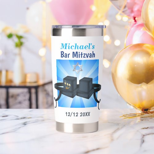 Happy Bar Mitzvah 20XX Tefillin Mazel Tov! Insulated Tumbler