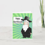 Happy Bar Mitzvah greeting card - Funny Rabbi<br><div class="desc">This Bar Mitzvah greeting features a funny cartoon rabbi wishing you a happy bar mitzvah. On the back side there's some fine Jewish humor. The rabbi is dressed in formal orthodox jewish clothes and hat. He has a long white beard and Peyes Sidecurls, worn by some religious jews. According to...</div>