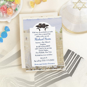 Happy Bar Mitzvah Jerusalem Kotel Tefillin Vintage Invitation