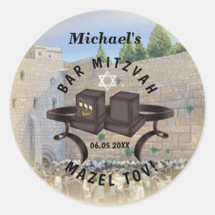 Happy Bar Mitzvah Jerusalem Kotel Western Wall Classic Round Sticker