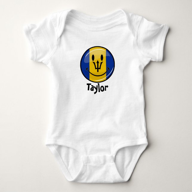 Happy Barbados Flag Baby Bodysuit (Front)