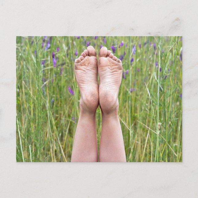 happy bare feet in wildflowers postcard (Front)