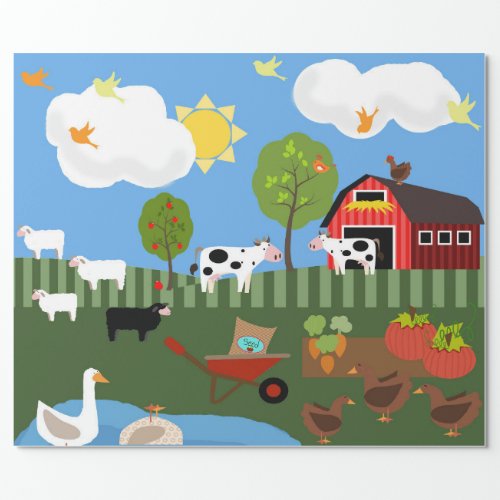 Happy Barnyard Animals Scene Med  Lg Images Wrapping Paper