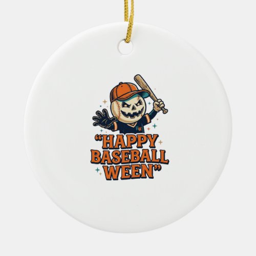 Happy Baseball Ween Vintage Halloween Baseball Des Ceramic Ornament