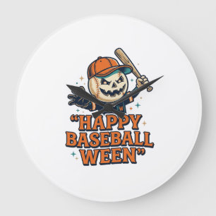 Happy Baseball Ween Vintage Halloween Baseball Des Large Clock