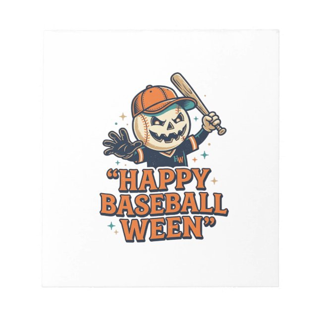 Happy Baseball Ween Vintage Halloween Baseball Des Notepad (Front)