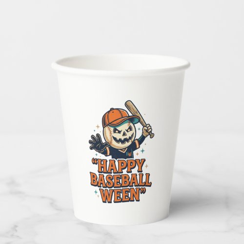 Happy Baseball Ween Vintage Halloween Baseball Des Paper Cups
