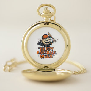 Happy Baseball Ween Vintage Halloween Baseball Des Pocket Watch