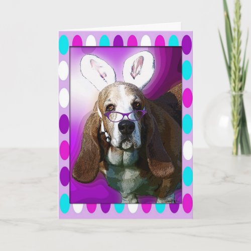 Happy Basset Hound Easter Greeting Holiday Card