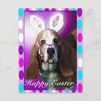 Happy Basset Hound Easter Greeting Postcard by DanceswithCats at Zazzle