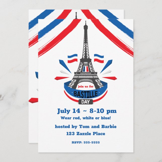 Happy Bastille Day Eiffel Tower Invitation (Front/Back)