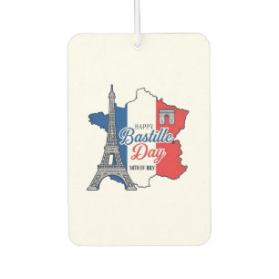 Happy Bastille Day France Map Eiffel Tower Vector_ Air Freshener