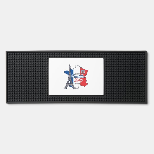 Happy Bastille Day France Map Eiffel Tower Vector_ Bar Mat (Front)