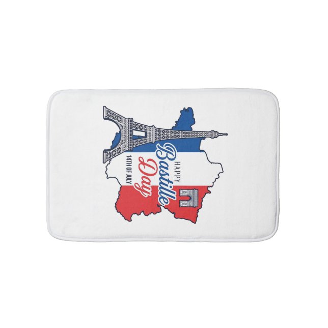 Happy Bastille Day France Map Eiffel Tower Vector_ Bath Mat (Front)