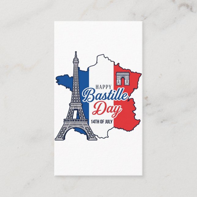 Happy Bastille Day France Map Eiffel Tower Vector_ Business Card (Front)