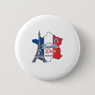 Happy Bastille Day France Map Eiffel Tower Vector_ Button