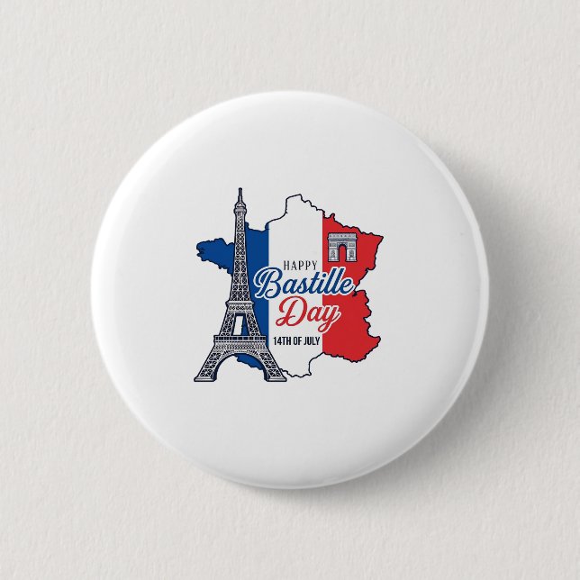 Happy Bastille Day France Map Eiffel Tower Vector_ Button (Front)