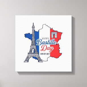 Happy Bastille Day France Map Eiffel Tower Vector_ Canvas Print