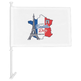 Happy Bastille Day France Map Eiffel Tower Vector_ Car Flag